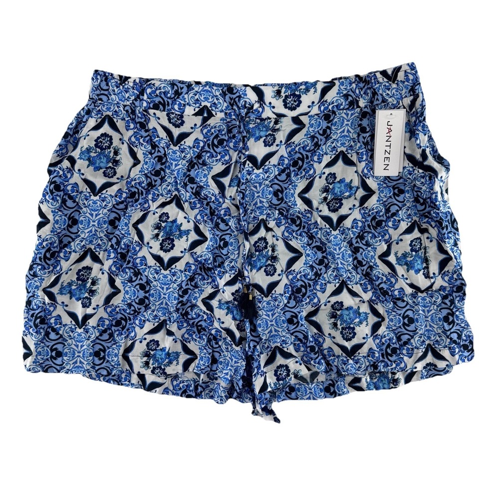 Jantzen Woven Pull On Tie Waist Cover Up Shorts Size 1X Blue Ceramic